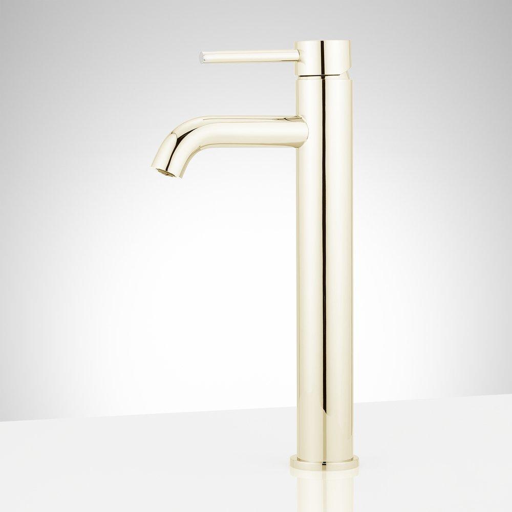Single Handle Vessel Filler Bathroom Sink Faucet in Polished Brass 
