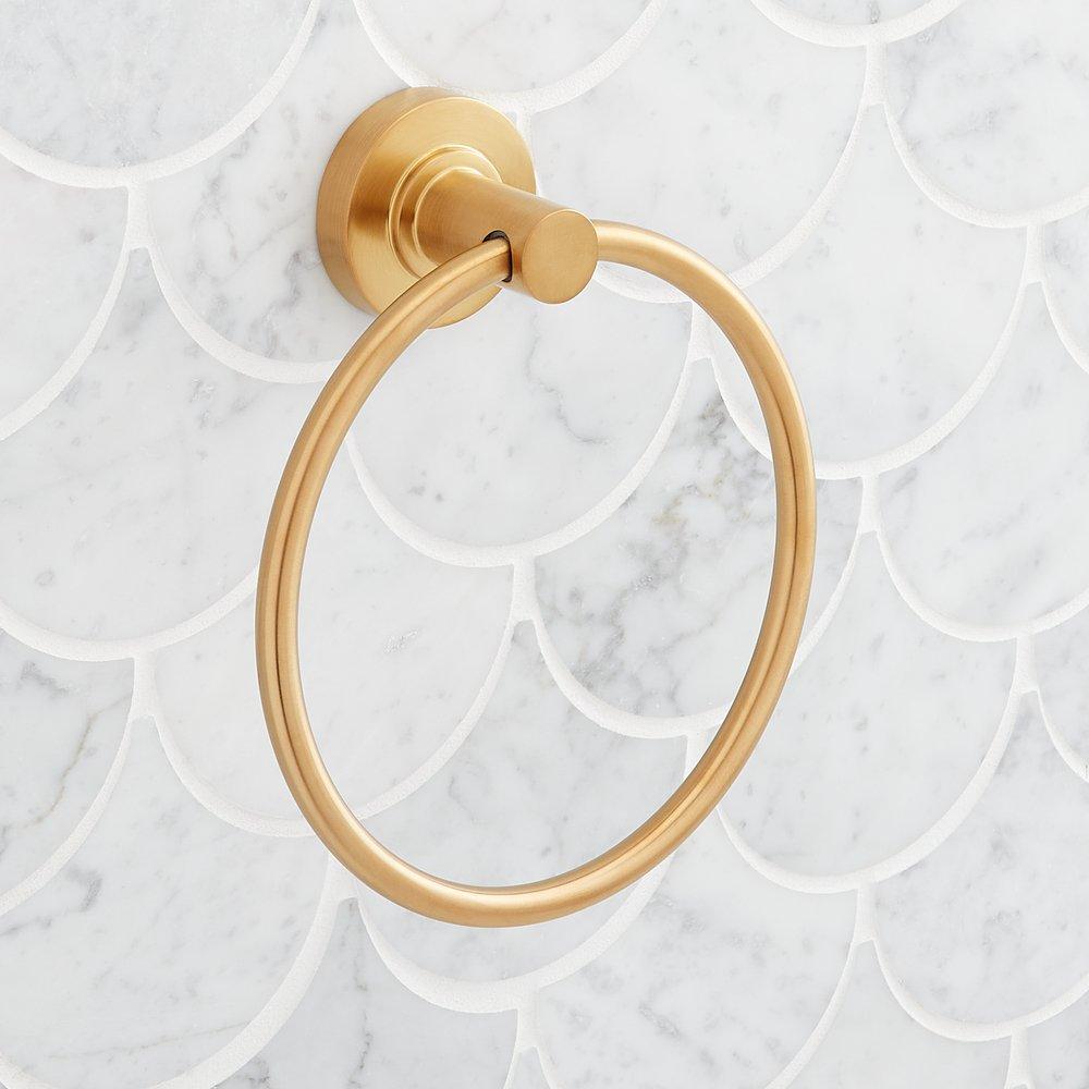 Signature Hardware Brushed Gold Round Closed Towel Ring 