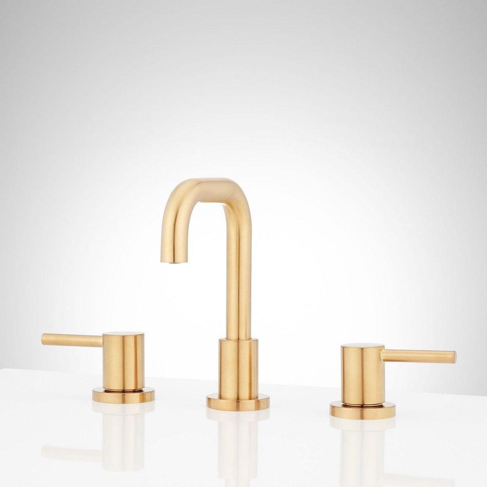 Two Handle Widespread Bathroom Sink Faucet in Brushed Gold 