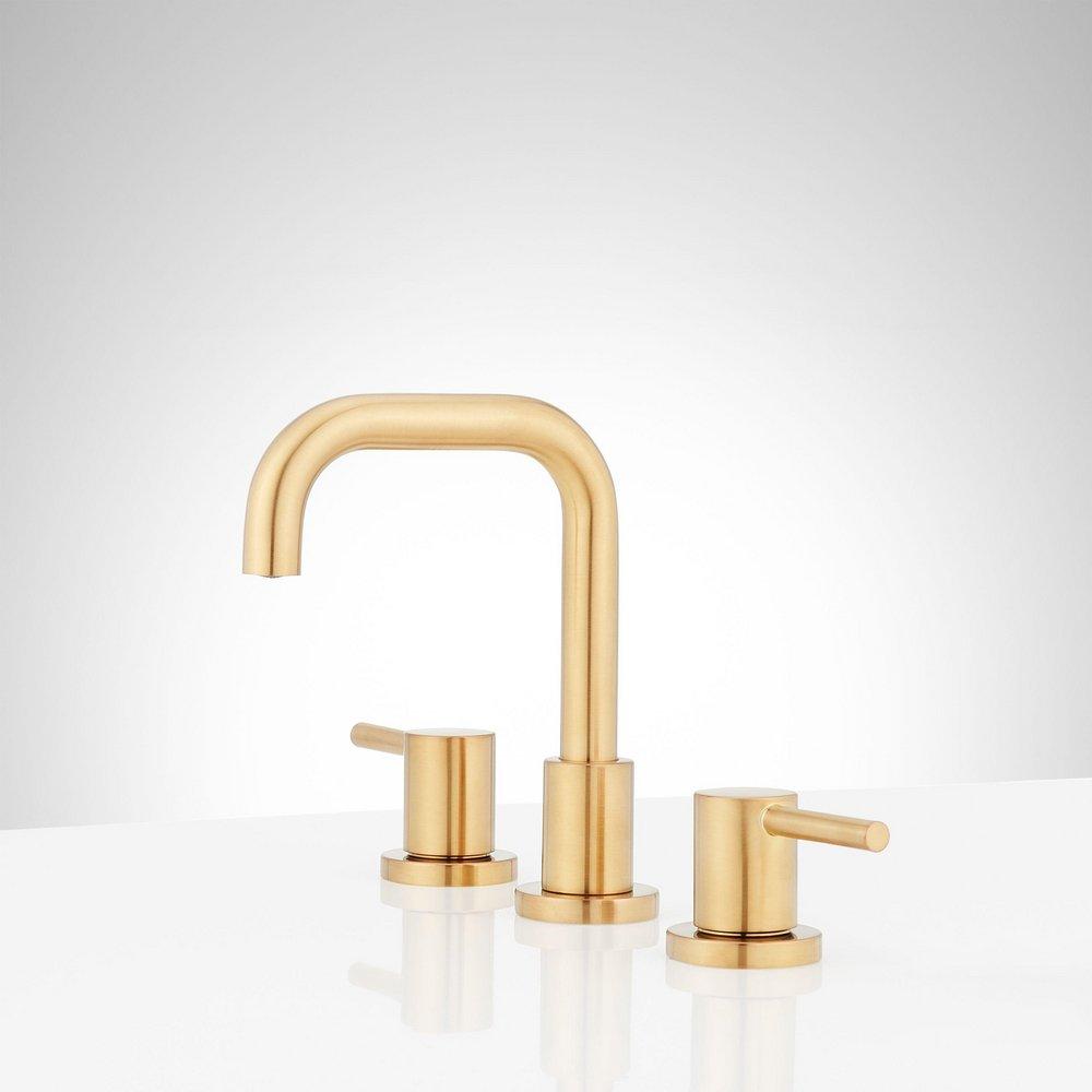 Two Handle Widespread Bathroom Sink Faucet in Brushed Gold 