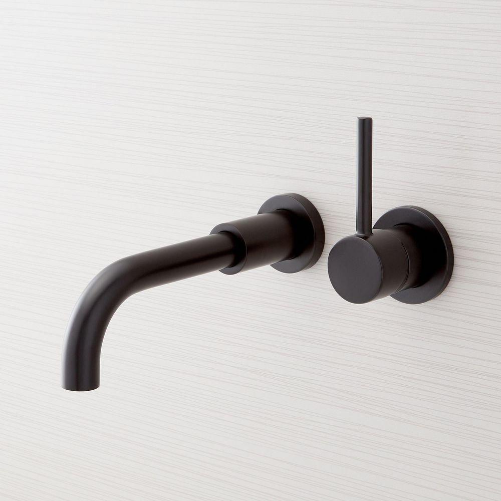 Signature Hardware Brushed Gold Single Handle Wall Mount Bathroom Sink Faucet 