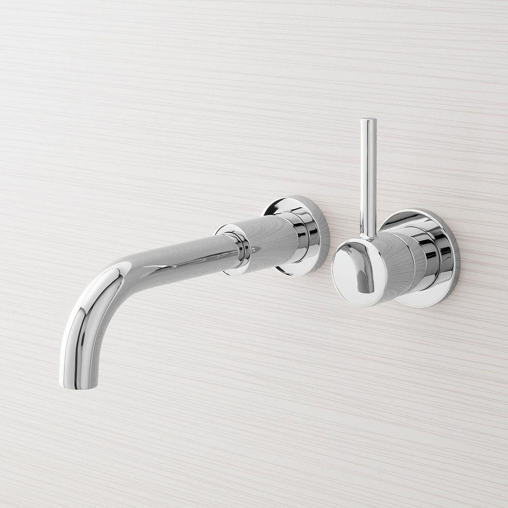 Signature Hardware Brushed Gold Single Handle Wall Mount Bathroom Sink Faucet 