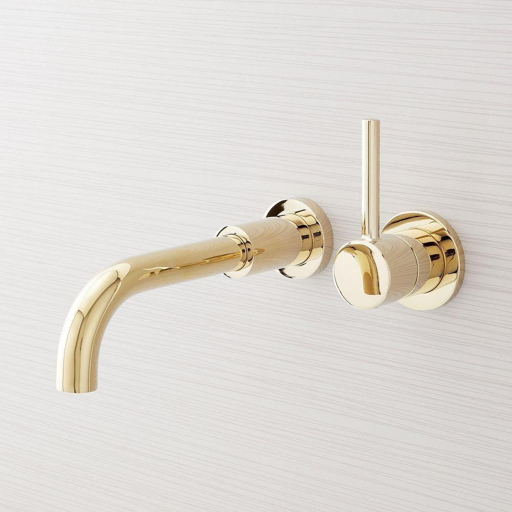 Signature Hardware Brushed Gold Single Handle Wall Mount Bathroom Sink Faucet 