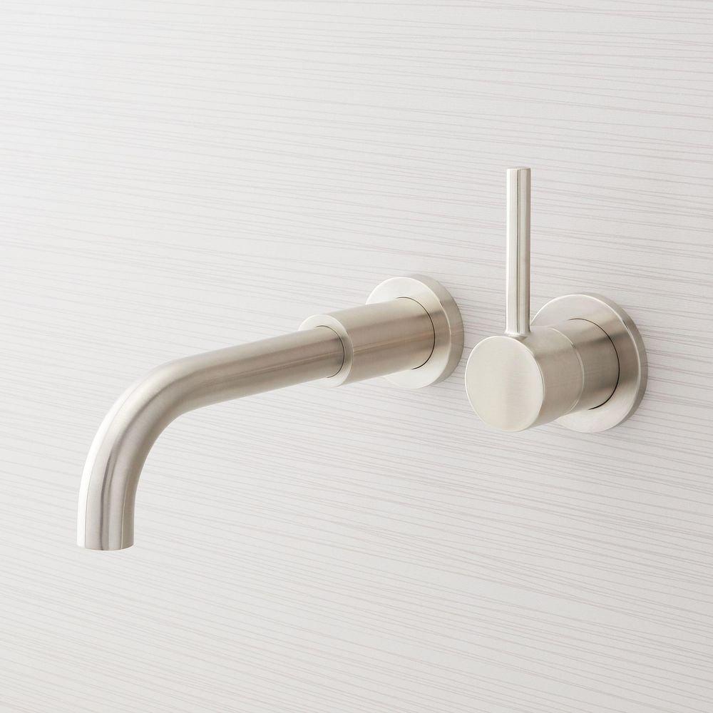 Signature Hardware Brushed Gold Single Handle Wall Mount Bathroom Sink Faucet 