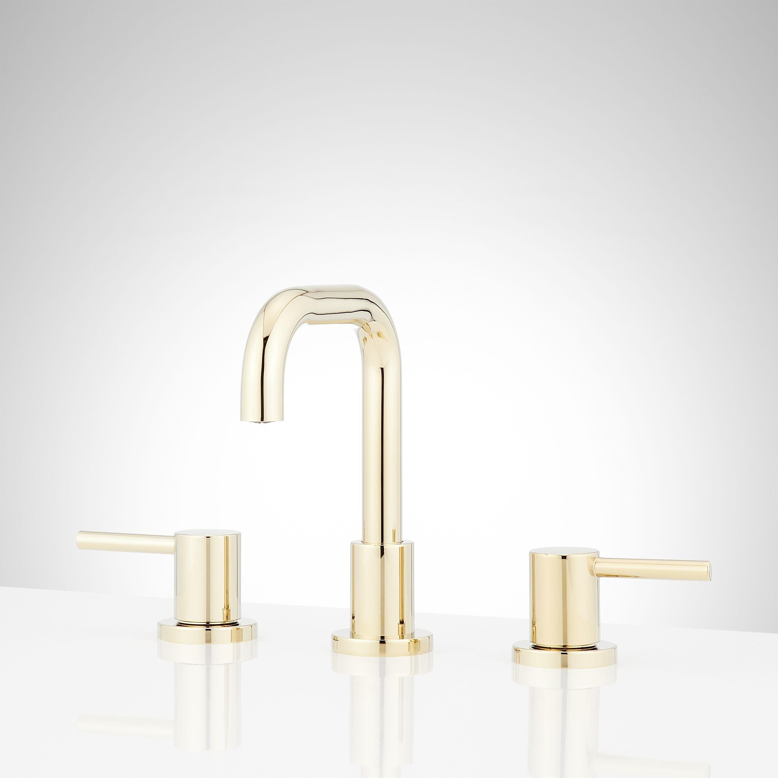 Signature Hardware Polished Brass Two Handle Widespread Bathroom Sink Faucet 