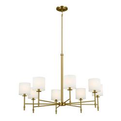 8-Light 39 in. Wide Chandelier with Linen Shades in Brushed Natural Brass