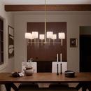 8-Light 39 in. Wide Chandelier with Linen Shades in Brushed Natural Brass 