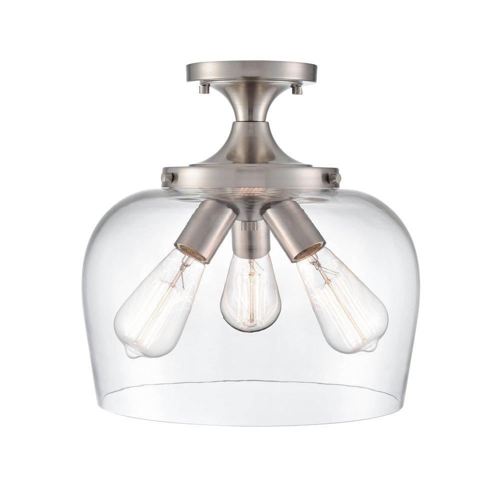 3-Light Semi-Flush Mount Ceiling Light in Brushed Nickel 