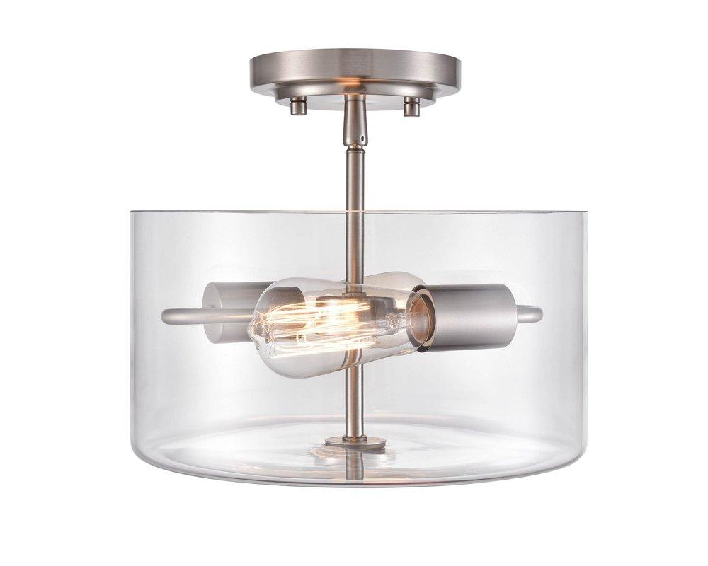 2-Light Semi-Flush Mount Ceiling Light in Brushed Nickel 