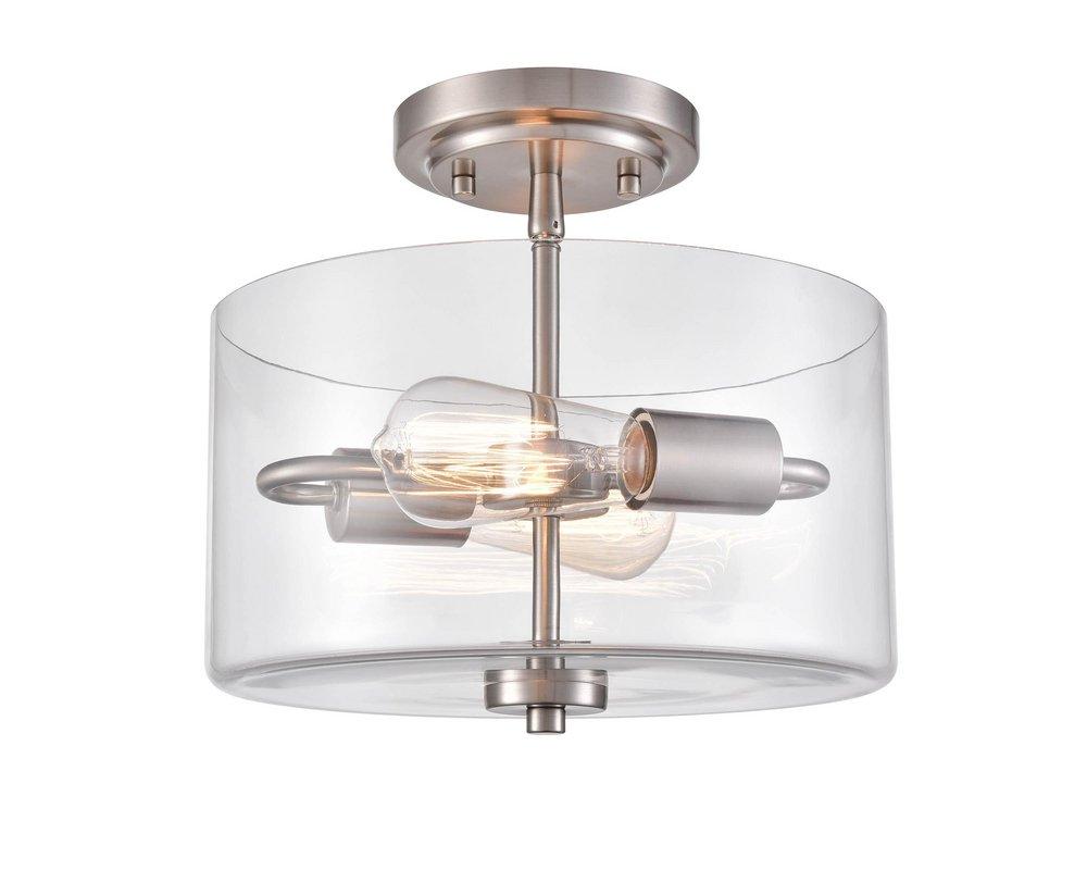 2-Light Semi-Flush Mount Ceiling Light in Brushed Nickel 