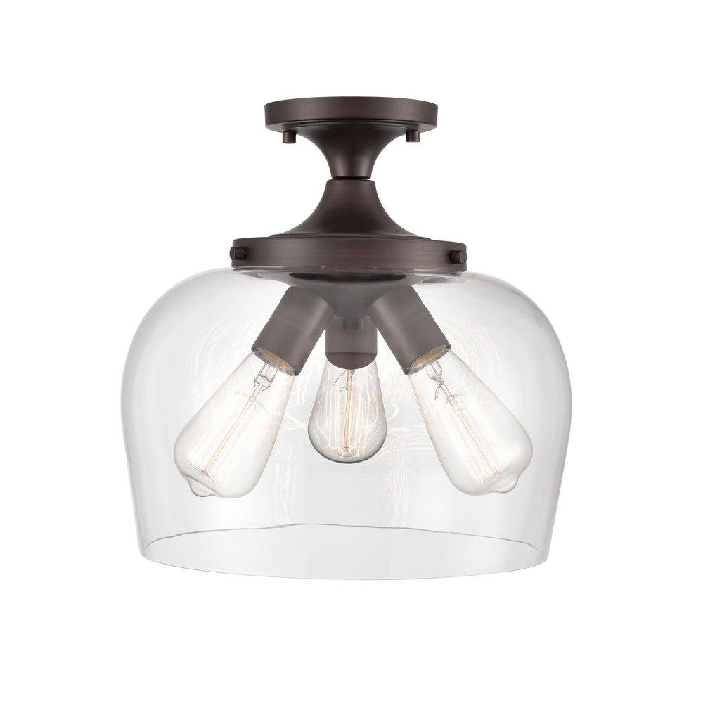 3-Light Semi-Flush Mount Ceiling Light in Rubbed Bronze 