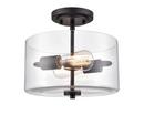 2-Light 11 in. Wide Semi-Flush Drum Ceiling Fixture in Matte Black