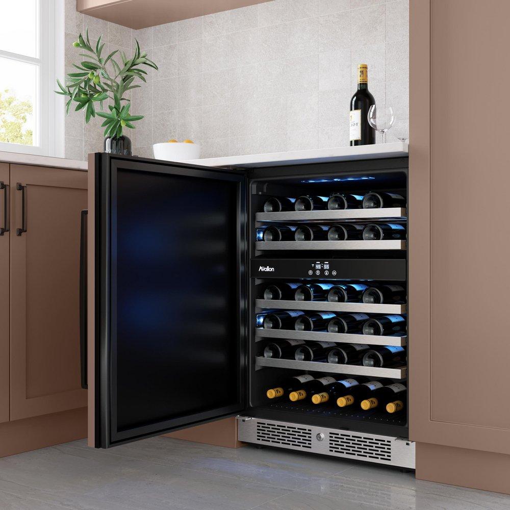 24 in. 45 Bottle Built-In Dual Zone Panel Ready Wine Refrigerator with Solid Door 