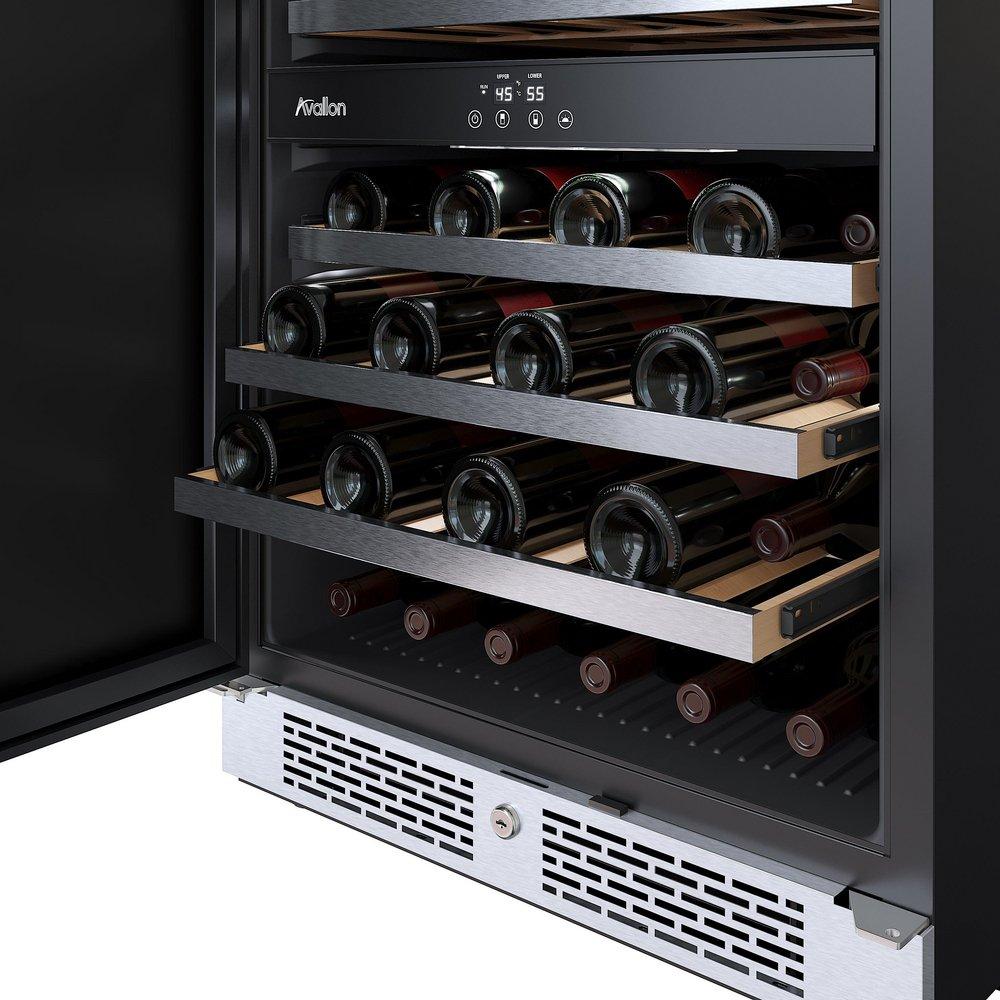 24 in. 45 Bottle Built-In Dual Zone Panel Ready Wine Refrigerator with Solid Door 