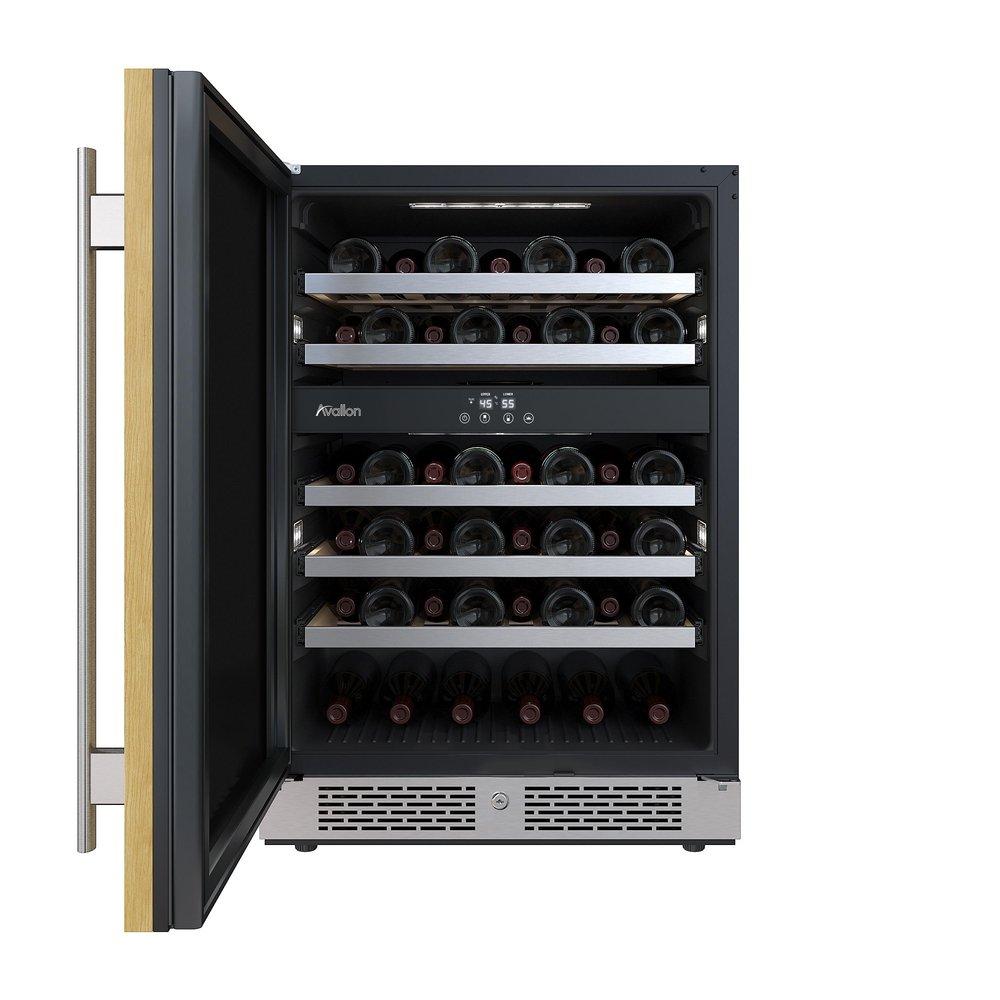 24 in. 45 Bottle Built-In Dual Zone Panel Ready Wine Refrigerator with Solid Door 