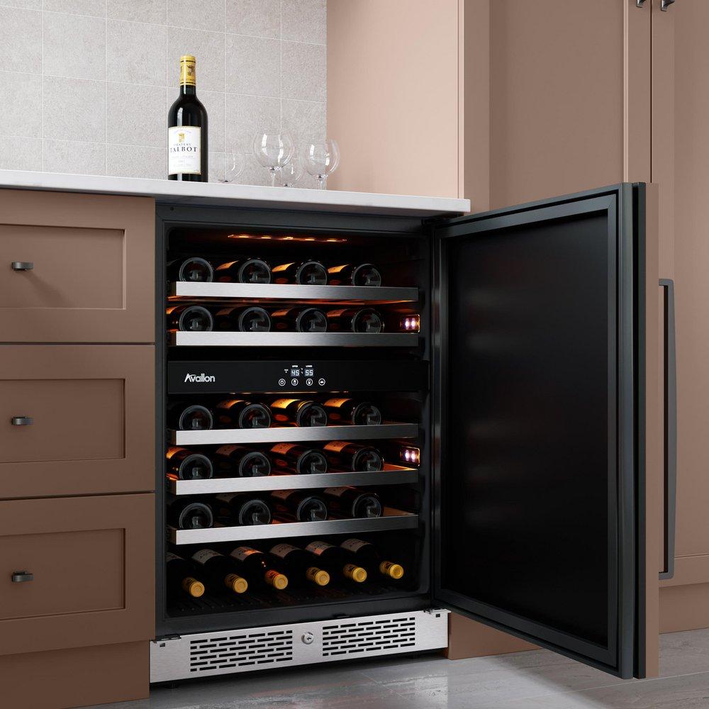 24 in. 45 Bottle Built-In Dual Zone Panel Ready Wine Refrigerator with Solid Door 