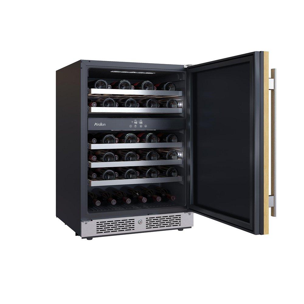 24 in. 45 Bottle Built-In Dual Zone Panel Ready Wine Refrigerator with Solid Door 