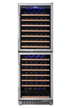 24 in. 142 Bottle Dual Zone Double Door Wine Cooler with LED Lighting and Door Lock