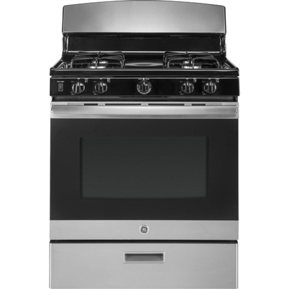 GE&reg; Stainless Steel 30 x 28-3/4 x 46-1/4 in. 13000 BTU 4.8 cu. ft. 4-Burner Electric and Gas Sealed Freestanding Range 
