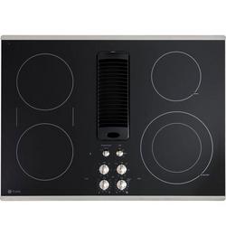 30 in. 4 Burner Downdraft Electric Cooktop in Black/Stainless Steel