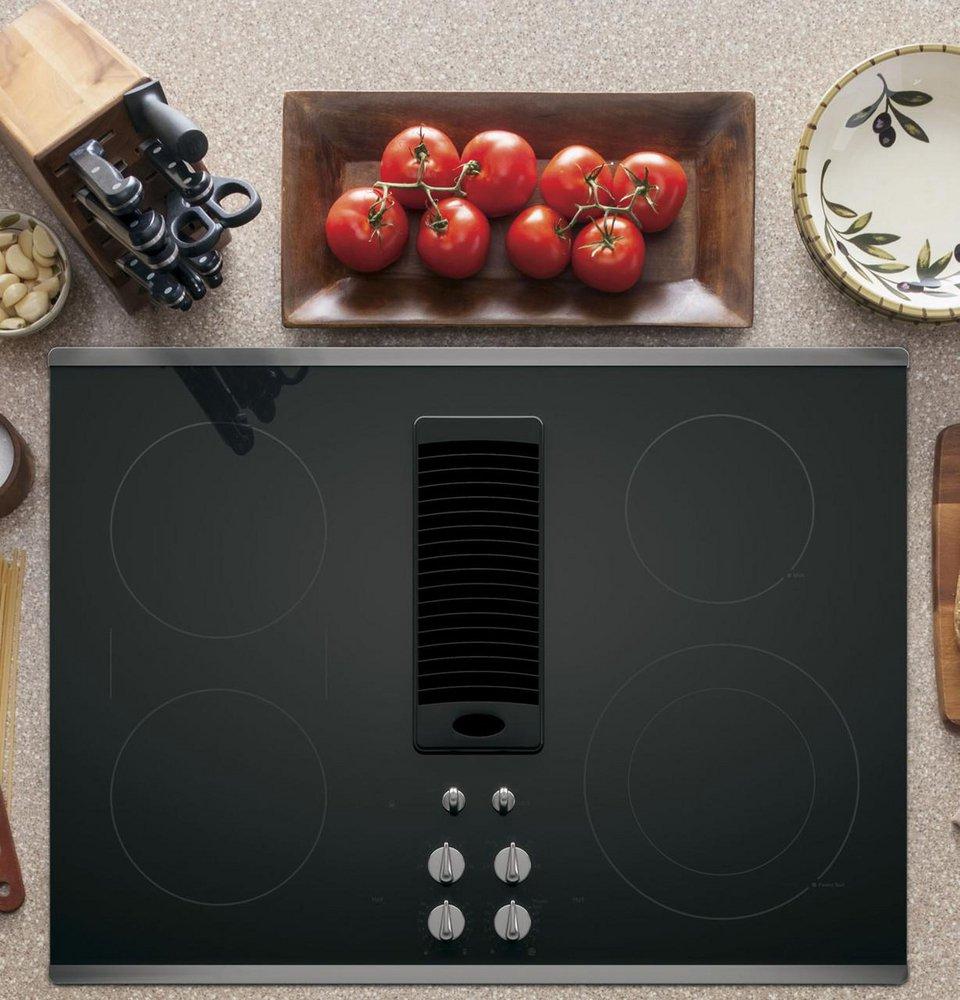 30 in. 4 Burner Downdraft Electric Cooktop in Black/Stainless Steel 
