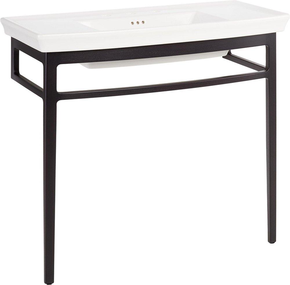 Console Bathroom Sink with Wood Stand 