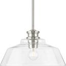 SINGLETON COLLECTION ONE-LIGHT 14 BRUSHED NICKEL FARMHOUSE MEDIUM PENDANT LIGHT WITH CLEAR GLASS SHADE 
