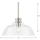 SINGLETON COLLECTION ONE-LIGHT 14 BRUSHED NICKEL FARMHOUSE MEDIUM PENDANT LIGHT WITH CLEAR GLASS SHADE 