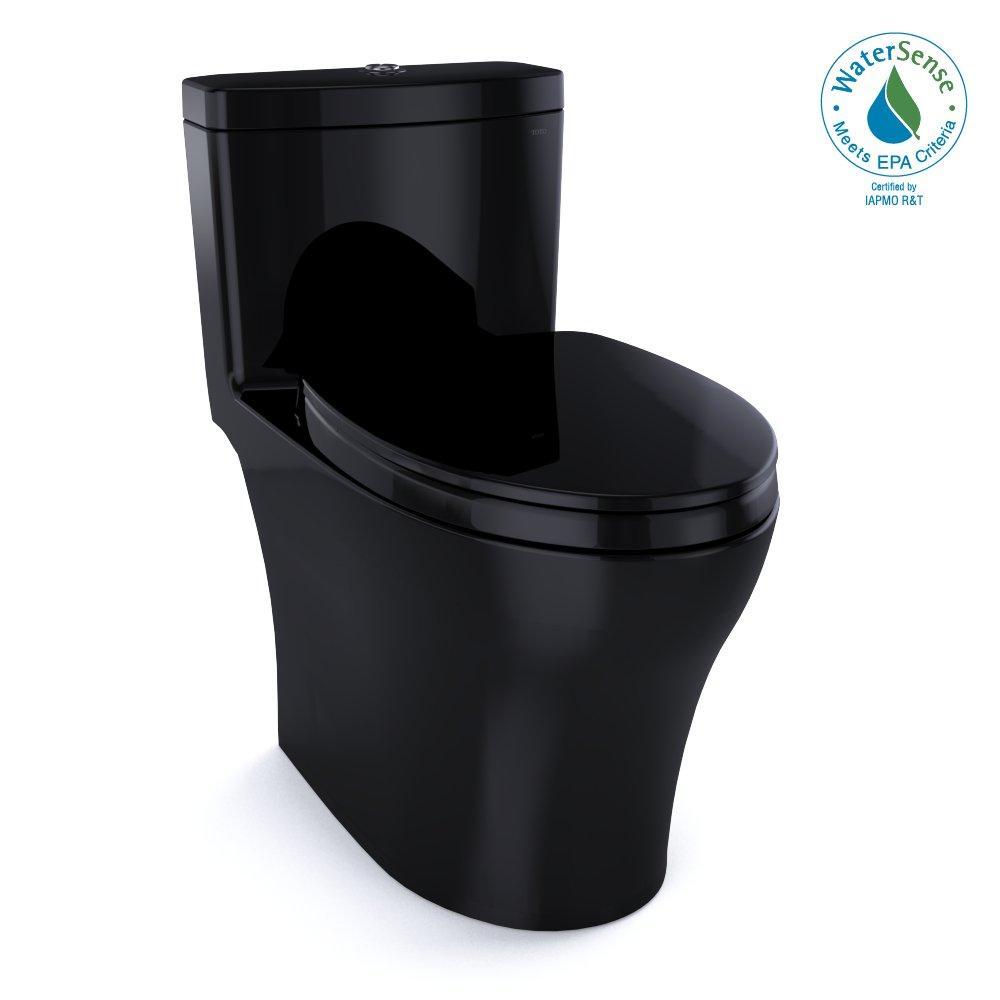 0.8 gpf/1.28 gpf Elongated Dual Flush One Piece Toilet in Ebony 