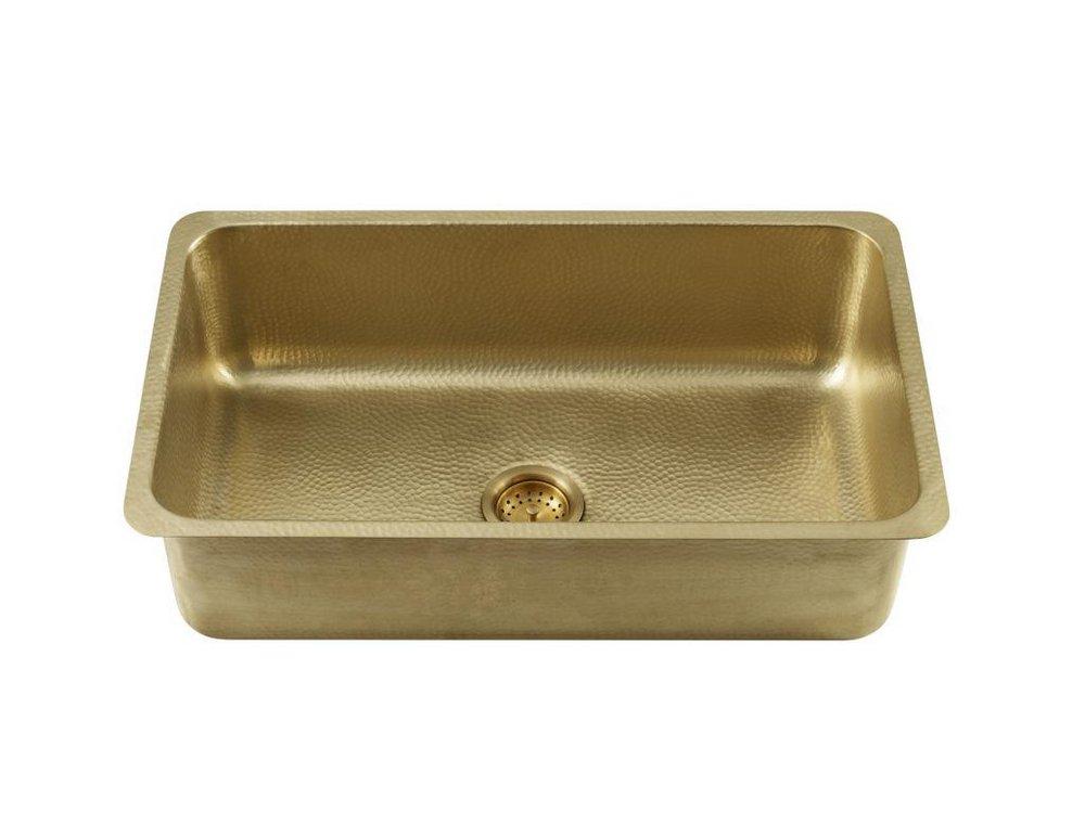 HAND-HAMMERED 16 GAUGE SATIN BRASS SINGLE BOWL UNDERMOUNT KITCHEN SINK 