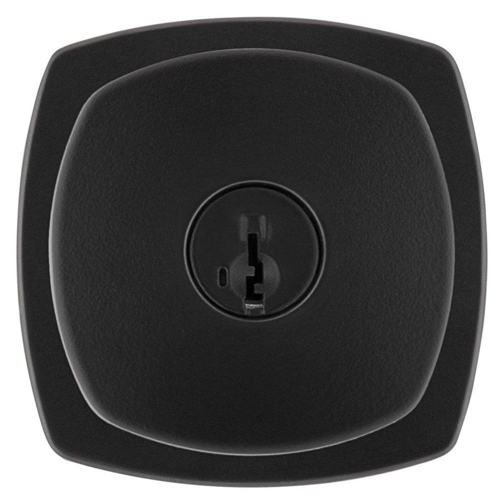 ARROYO KEYED ENTRY KNOB WITH SOFT MODERN ROSE IN MATTE BLACK 