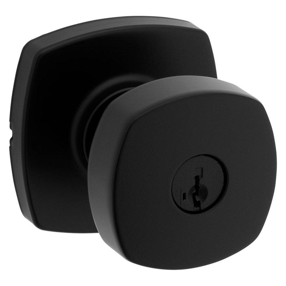 ARROYO KEYED ENTRY KNOB WITH SOFT MODERN ROSE IN MATTE BLACK 