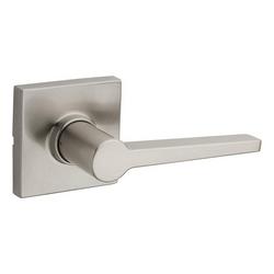 Passage Door Lever with Square Rosette in Satin Nickel