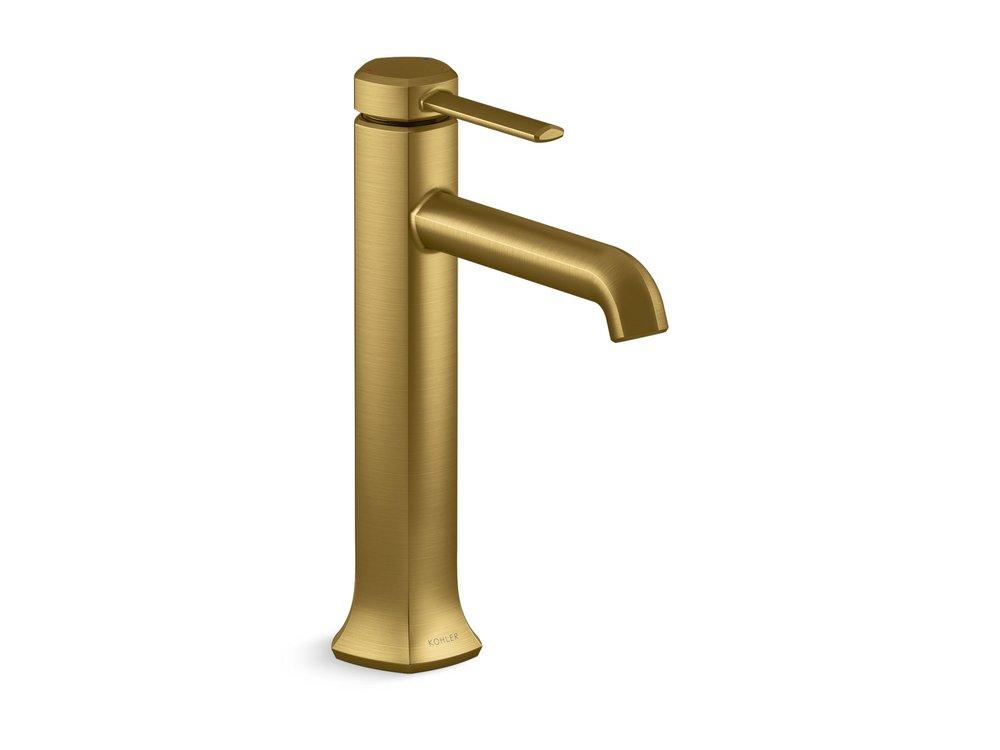 KOHLER Vibrant&reg; Brushed Moderne Brass Single Handle Monoblock Bathroom Sink Faucet 