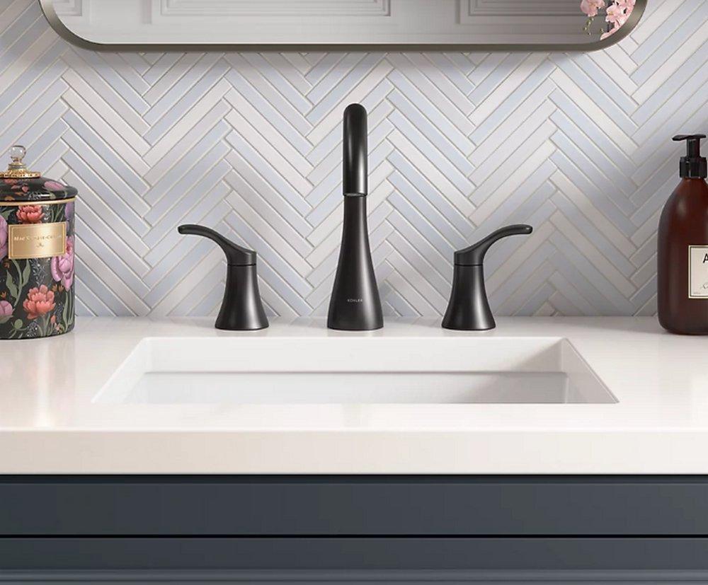 KOHLER Matte Black Two Handle Widespread Bathroom Sink Faucet 