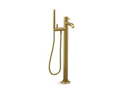 Two Handle Floor Mount Tub Filler with Hand Shower in Vibrant&reg; Brushed Moderne Brass
