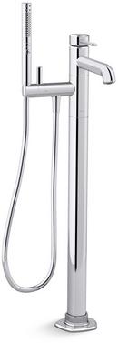 Two Handle Floor Mount Tub Filler with Hand Shower in Polished Chrome