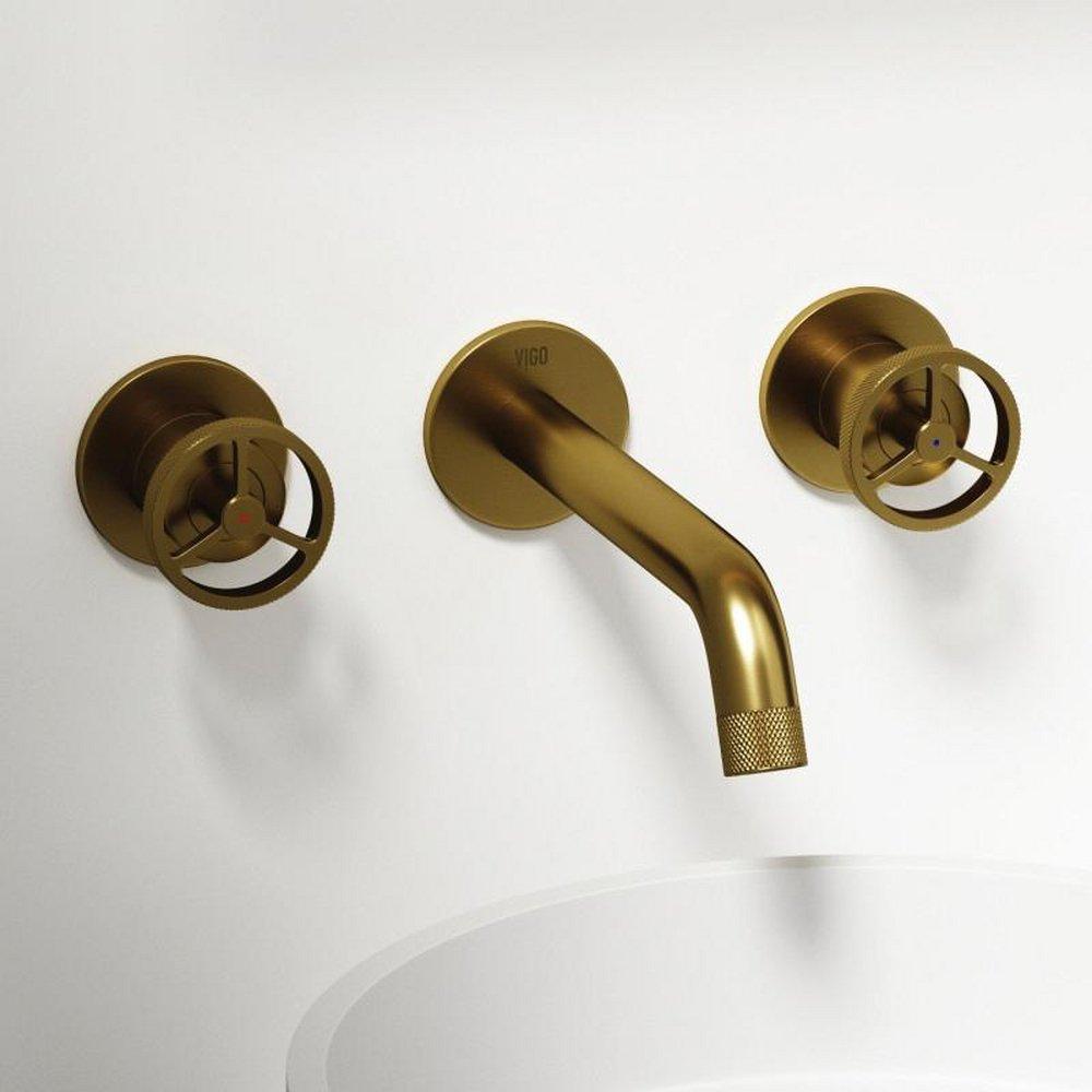 VIGO CASS WALL MOUNT BATHROOM FAUCET IN MATTE BRUSHED GOLD 