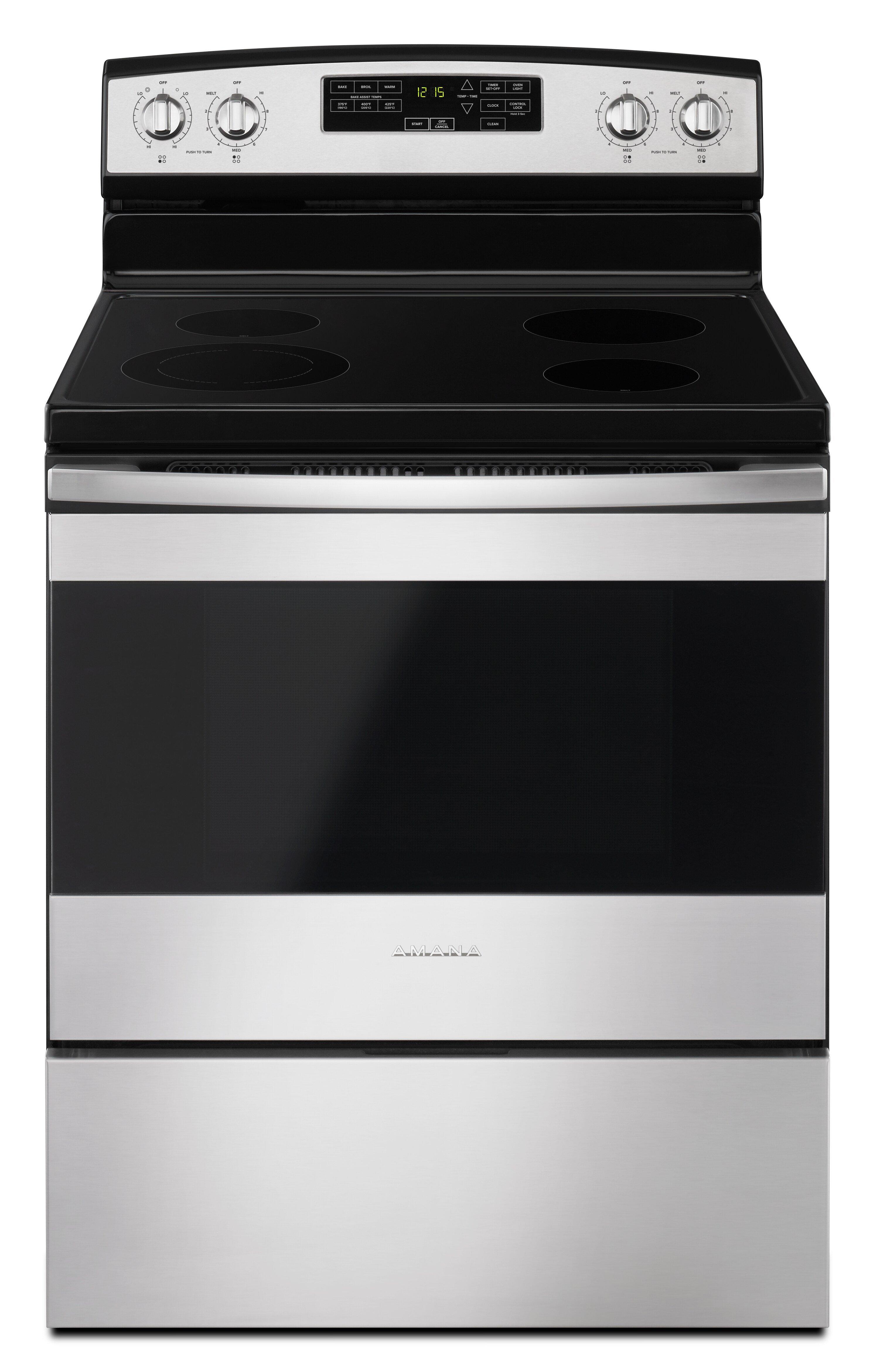 Amana Stainless Steel 29-7/8 x 27-3/4 x 46-7/8 in. 4.8 cu. ft. Electric Freestanding Range 
