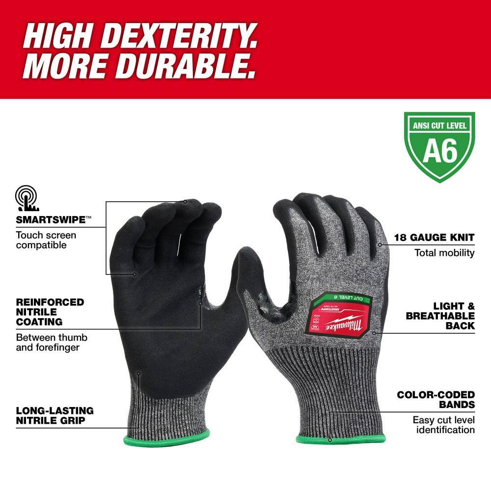 High Dexterity Cut Level 6 Nitrile-Dipped Gloves, XL 