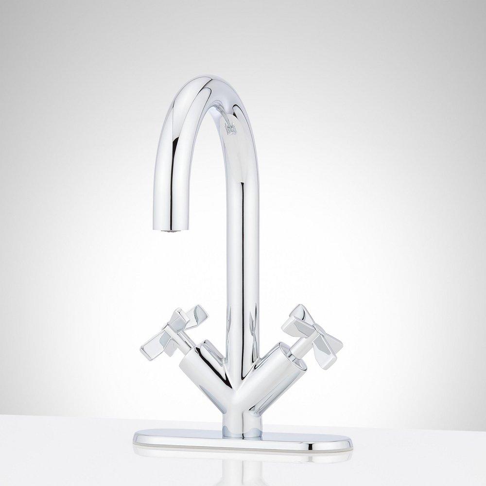 Signature Hardware Chrome Two Handle Monoblock Bathroom Sink Faucet 