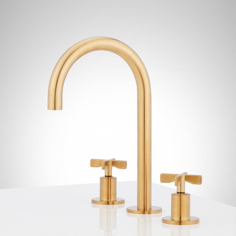 Two Handle Widespread Bathroom Sink Faucet in Brushed Gold 
