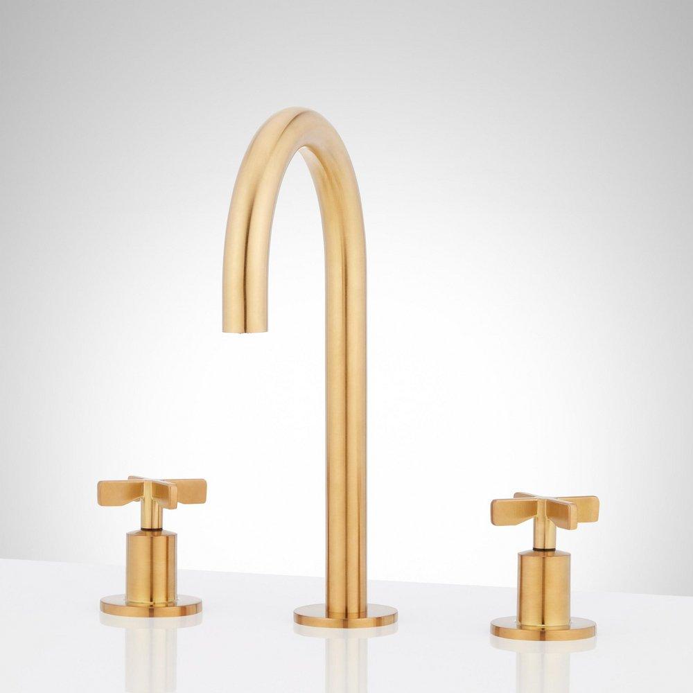 Two Handle Widespread Bathroom Sink Faucet in Brushed Gold 