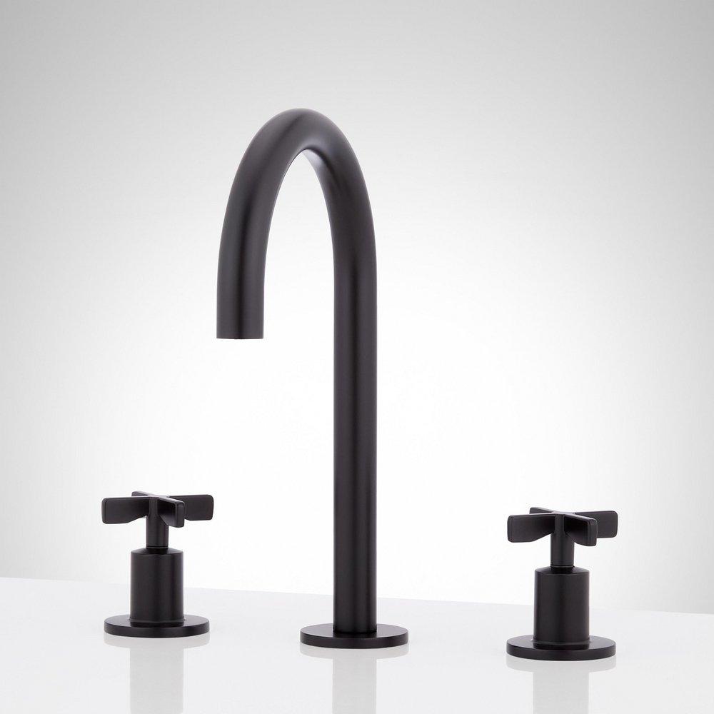 Signature Hardware Matte Black Two Handle Widespread Bathroom Sink Faucet 