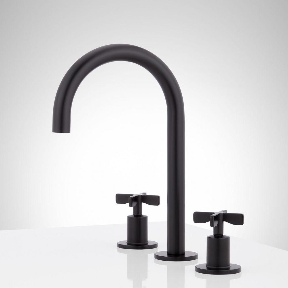 Signature Hardware Matte Black Two Handle Widespread Bathroom Sink Faucet 