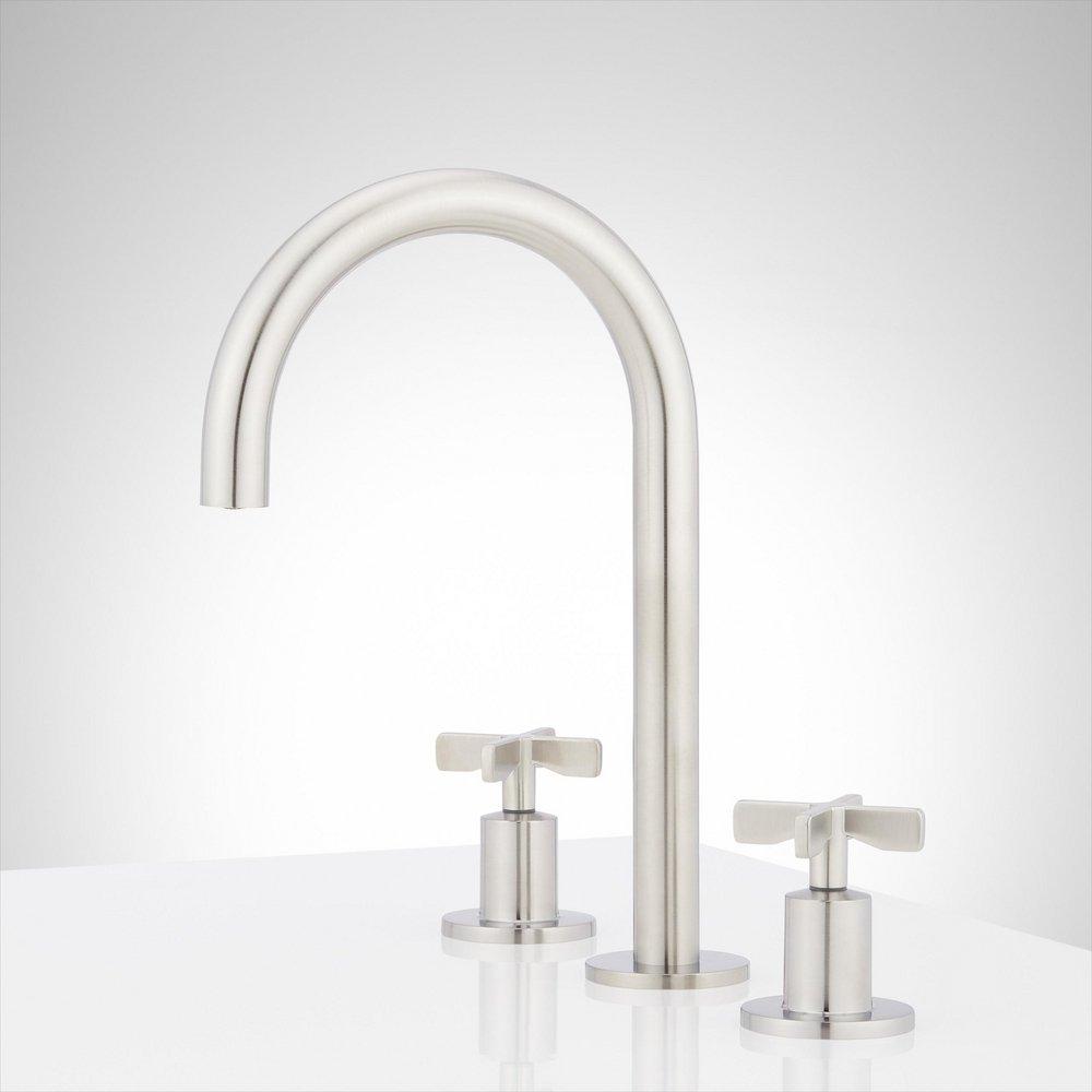 Signature Hardware Brushed Nickel Two Handle Widespread Bathroom Sink Faucet 