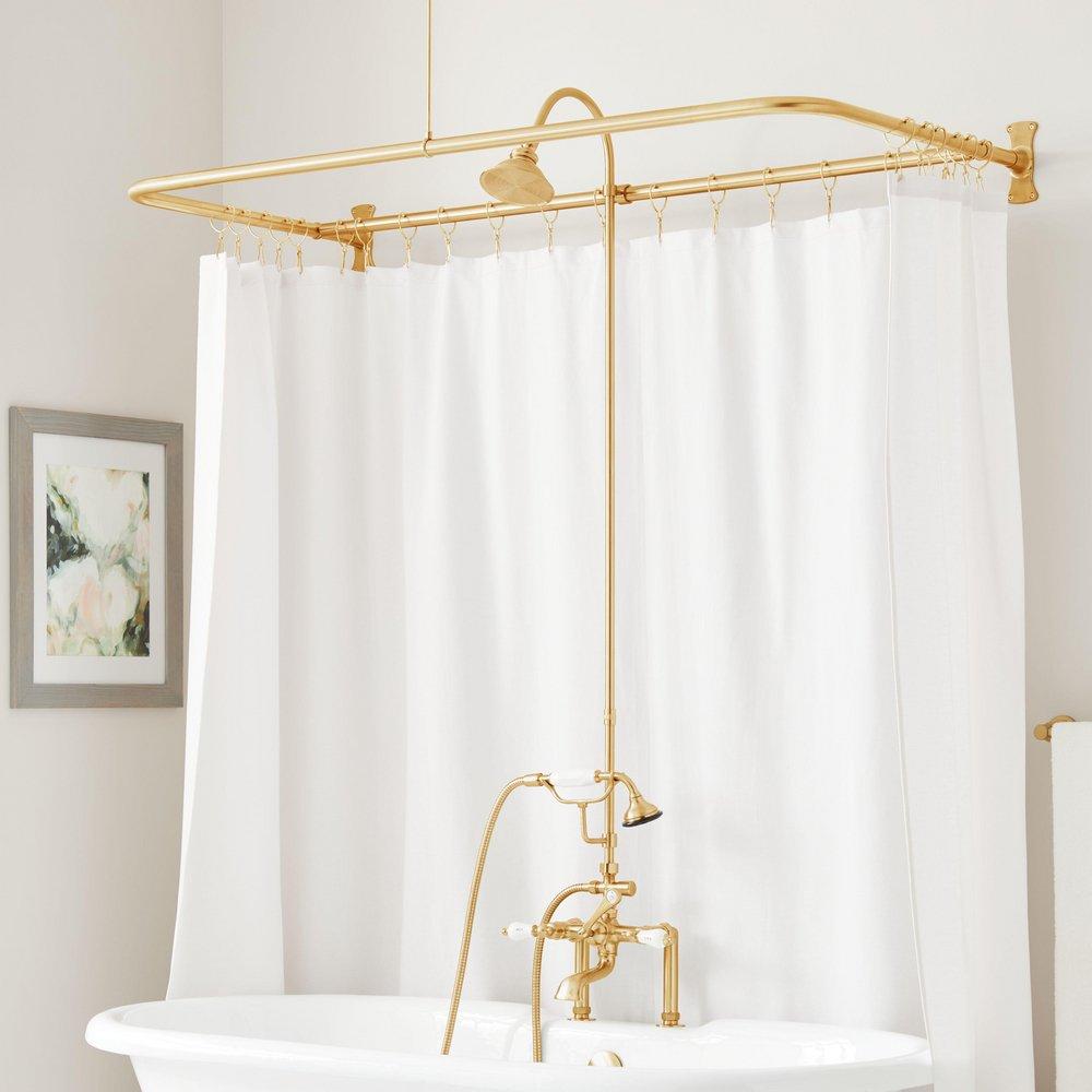 ENGLISH SIDE MOUNT CONVERSION KIT WITH HAND SHOWER 60 X 27 D STYLE SHOWER RING BRUSHED GOLD 