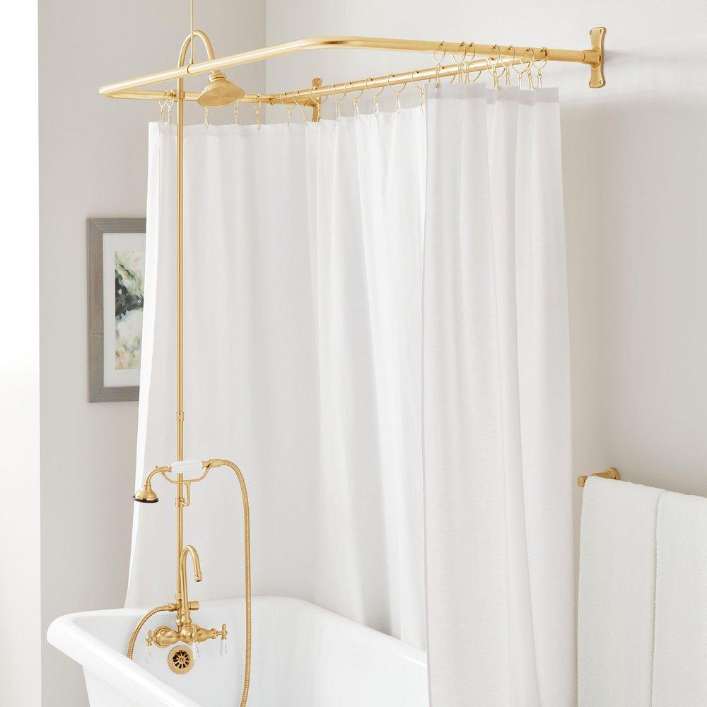 GOOSENECK SHOWER CONVERSION KIT WITH HAND SHOWER 60 X 27 D STYLE SHOWER RING BRUSHED GOLD 