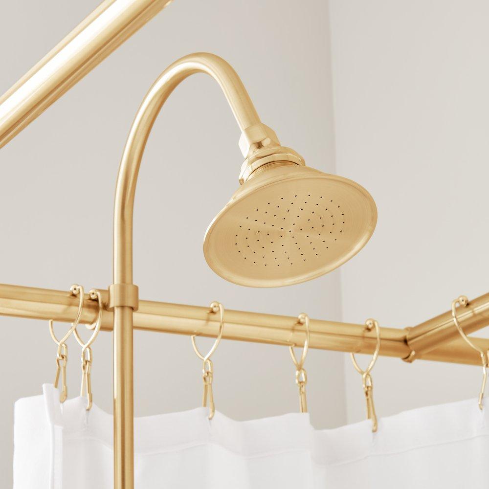Gooseneck Shower Conversion Kit with Hand Shower and D Style Shower Ring in Brushed Gold 