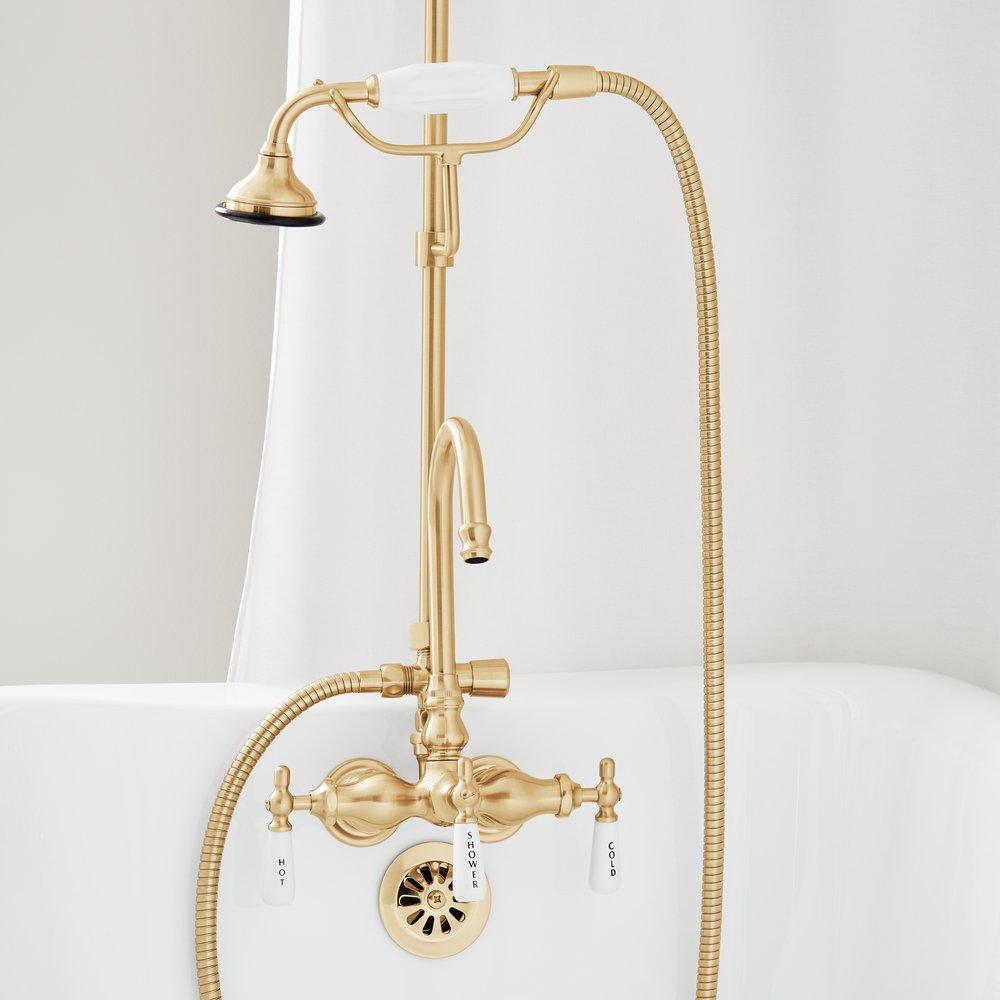 Gooseneck Shower Conversion Kit with Hand Shower and D Style Shower Ring in Brushed Gold 